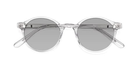 Clear Narrow Acetate Round Tinted Sunglasses With Light Gray Sunwear Lenses 17519