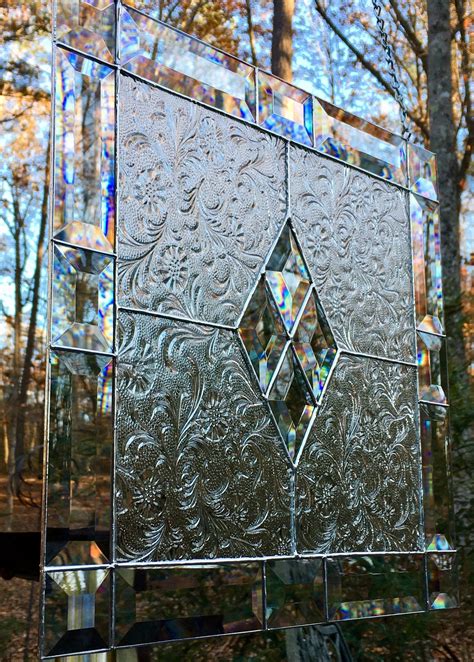 Stained Glass Panel Window Clear Floral Textured Frosted Glass Etsy Stained Glass Panel