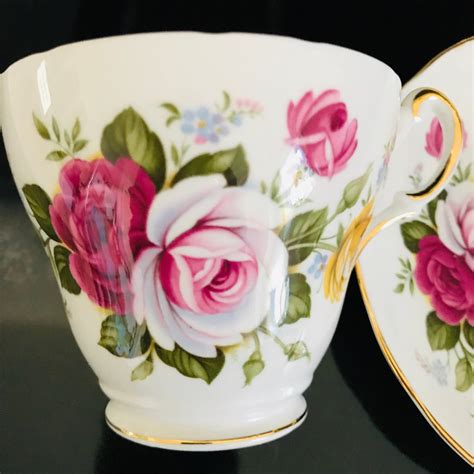 Regency Tea Cup And Saucer England Fine Bone China Red Pink Yellow Roses Gold Trim Farmhouse