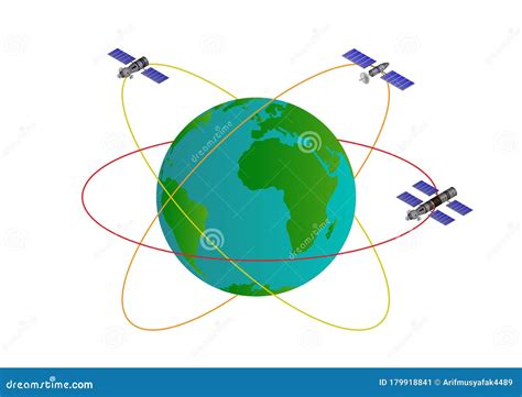 Illustration Of Artificial Satellites Orbit Around Earth Stock Vector