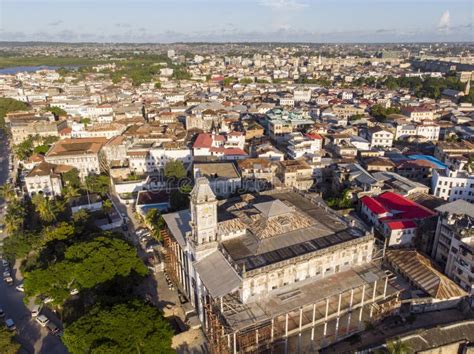 Aerial Shot Of Famous Town Hall In Stone Town Zanzibar Tanzania Stock