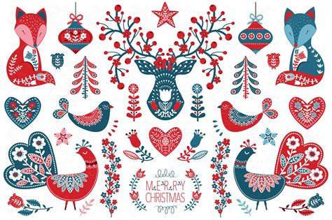 Scandinavian Christmas Clipart Folk Art Christmas Christmas Etsy
