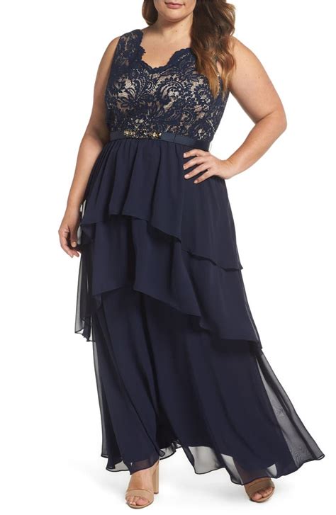 eliza j lace and tiered chiffon gown plus size nordstrom