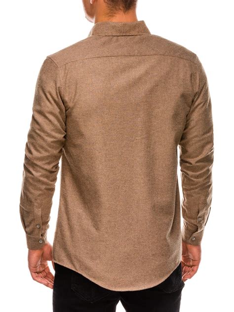 Mens Shirt With Long Sleeves K512 Light Brown Modone Wholesale