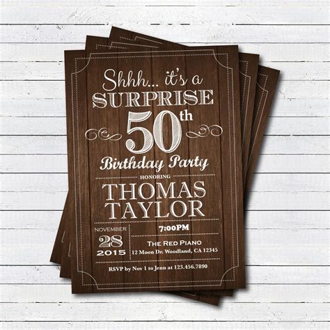 Surprise 50th Birthday Invitation Adult Man Any Age
