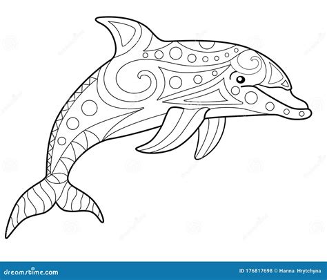 Bottlenose Dolphin Antistress Coloring Book Vector Linear Picture