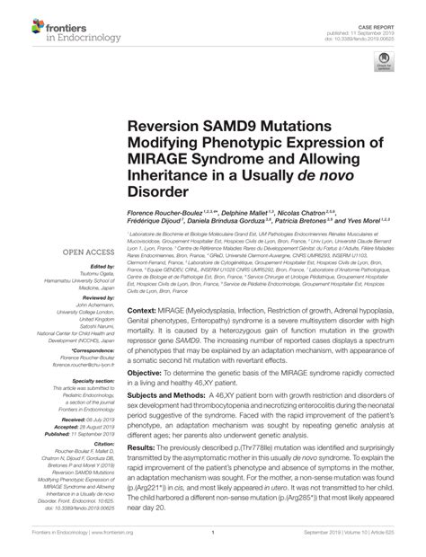 Pdf Reversion Samd9 Mutations Modifying Phenotypic Expression Of Mirage Syndrome And Allowing