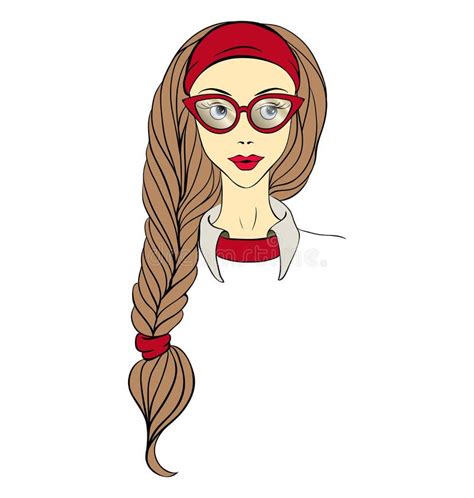 Girl In Glasses And With Long Braid Vector Stock Vector Illustration Of Girl White 49839736