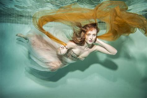 Golden Underwater Portrait Of A Woman Underwater Portrait
