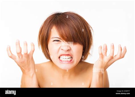 Closeup Angry Young Woman And Yelling Screaming Stock Photo Alamy
