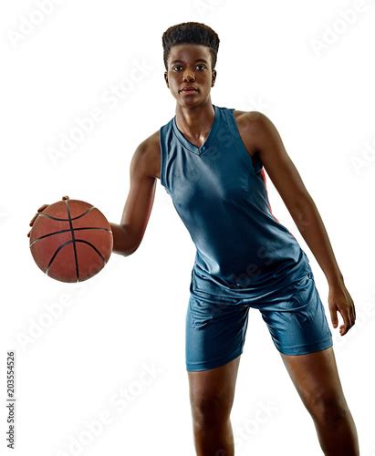 One African Basketball Players Woman Teenager Girl Isolated On White