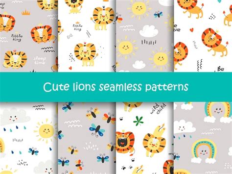 Premium Vector Set Of Seamless Patterns With Cute Lions