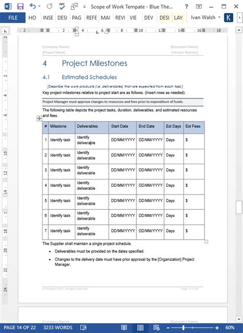 Scope Of Work Template Ms Wordexcel Templates Forms Checklists