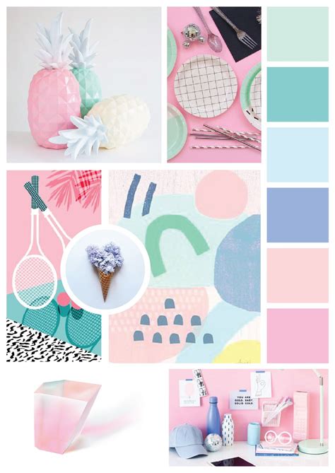 Beautiful Moodboard With Bright Pastel Pinks And Greens Tropical