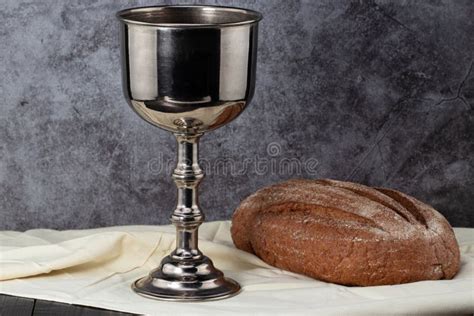 Holy Communion Chalice With Wine Bread And Bible Lord S Supper Stock