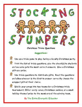 Read on for some hilarious trivia questions that will make your brain and your funny bone work overtime. Stocking Stumpers Christmas Trivia Game by The Extra ...
