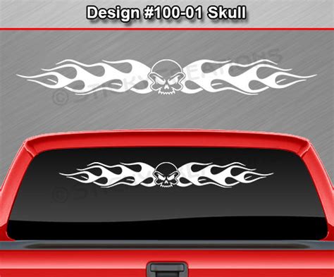 Design SKULL Flame Flaming Fire Windshield Decal Sticker Vinyl Graphic Rear Back Window
