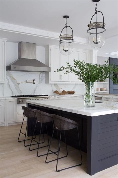 Well Appointed Black And White Kitchen Features A Black Shiplap Island