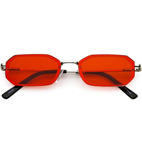 Sunglassla Small Rimless Rectangle Sunglasses Color Tinted Lens 53mm Silver Red Walmart