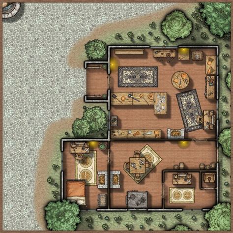 An Overhead View Of A Floor Plan With Furniture And Trees In The