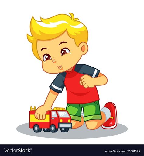 Boy Playing With His Truck Toy Royalty Free Vector Image Desenhos De