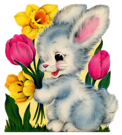 Vintage Easter Bunny Holding Flowers Clipart 20 Free Cliparts