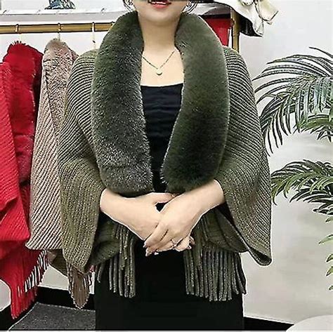 【sale／68off】 Knitting Thick Womens Loose Shawl With Faux Fur For