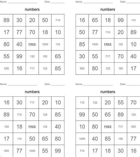 Numbers Bingo Cards Wordmint