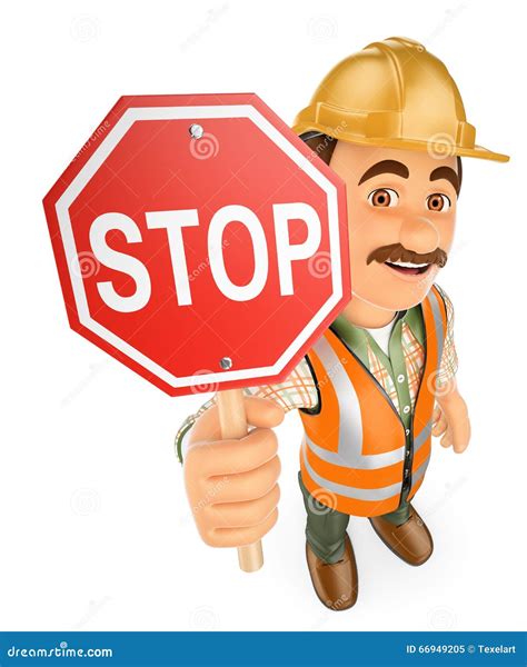 3d Construction Worker With A Stop Signal Stock Illustration