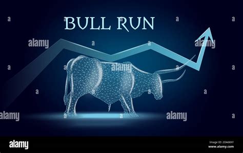 Tendencia Alcista Con Un Toro Poligonal Y Una Flecha Hacia Arriba Sobre Fondo Azul Oscuro Bull