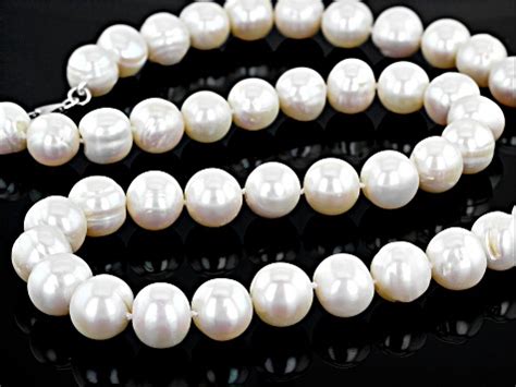 White Cultured Freshwater Pearl Rhodium Over Sterling Silver 24 Inch