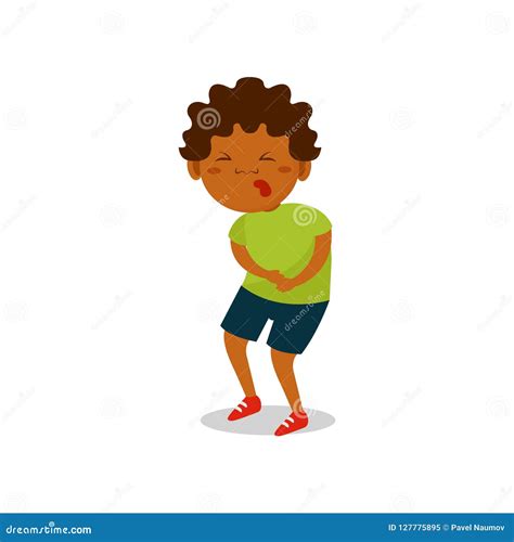 Cute African American Boy Suffering From Stomach Ache Vector