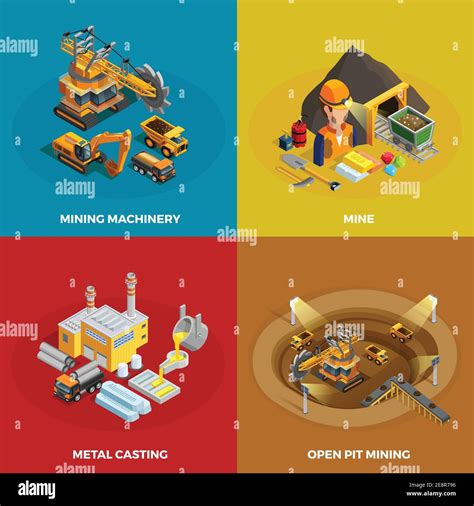 Mining Concept Icons Set With Machinery Symbols Isometric Isolated