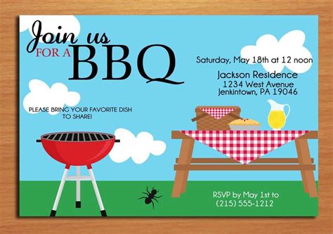 Picnic Table Barbecue Bbq Invitation Firepit Party Backyard Etsy