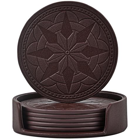 Coasterspu Leather Coasters For Drinks Set Of 6 With Holder Protect
