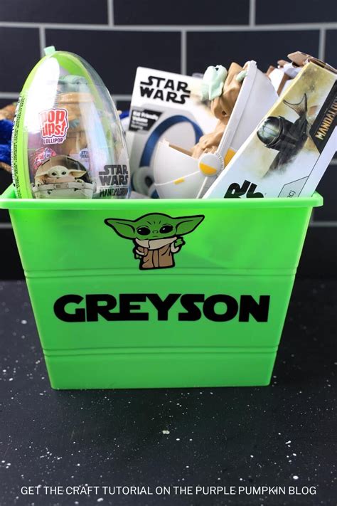 Baby Yoda Grogu Easter Basket With Cricut Vinyl Sticker Decoration