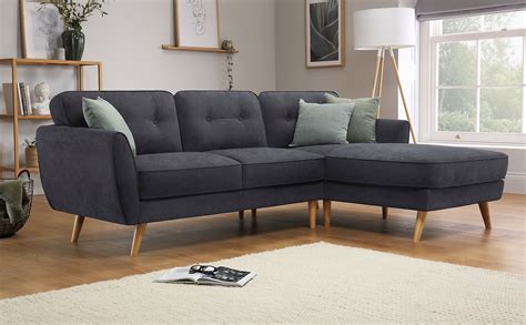 Adding to the functionality, it comes with storage drawers near the armrests to summarize all your essentials. Harlow Slate Grey Plush Fabric L Shape Corner Sofa - RHF | Furniture Choice