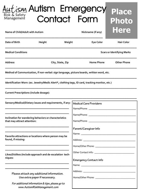 Autism Emergency Contact Form Parenting Special Needs Magazine