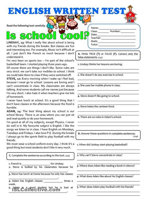 7th Grade Reading Worksheet