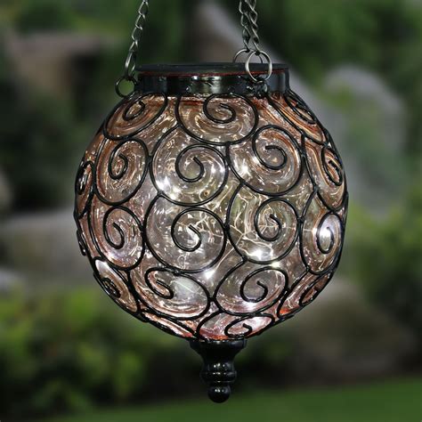 Amber Glass Round Hanging Solar Lantern Exhart Wholesale Home And Garden Decor Solar Hanging