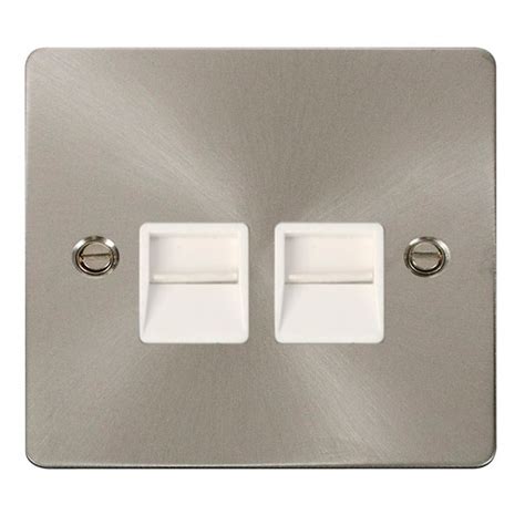 Click Brushed Steel Flat Plate Single Gang Double Telephone Socket With