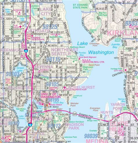 Seattle Tacoma Wa Detailed Region Wall Map 36x54 Wzip Codes