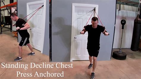 Standing Decline Chest Press Using Resistance Bands Youtube