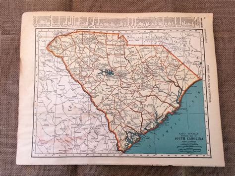 1937 South Carolina Antique Map Old State Map Historical Etsy