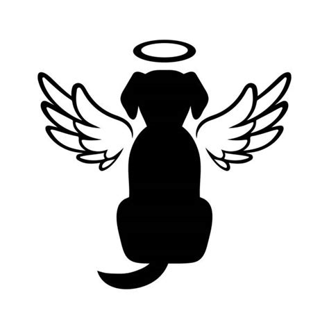 Silhouette Of A Black Angel Wings And Halo Illustrations Royalty Free