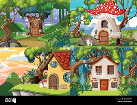 Set Of Fairy Tale House Background Illustration Stock Vector Image