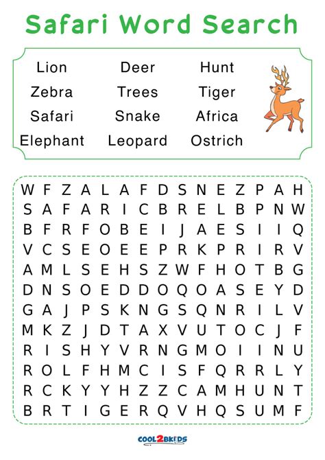 Jungle Animals Word Search Monster Word Search Jungle Animal Word