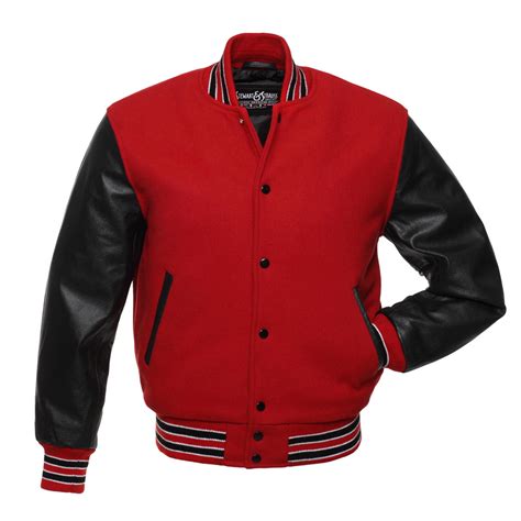 Red Wool and Black Leather Letterman Jacket | Blingby