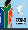 Die Freiheit Südafrikas. fliegende weiße Taube und die Flagge ...