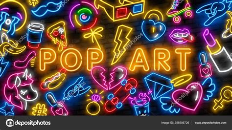 Pop Art Icons Set Pop Art Neon Sign Bright Signboard Light Banner